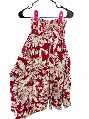 Wine red palm tree printed smocked pilazzo pants s/m
